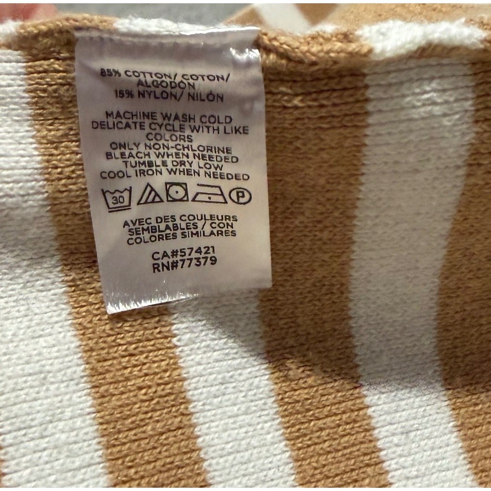 Ann Taylor Factory Womens Tan White Striped Knit Cardigan Blazer Sweater Small - Picture 5 of 6